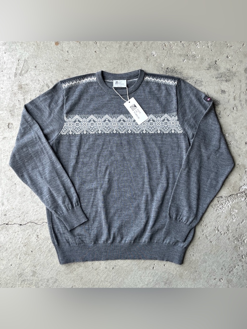 NWT Dale Of Norway Fair Isle Pullover Sweater Merino Wool Grey Mens XL
